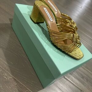 Aquazzura Gold Braided Heels Club Sandal 50